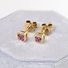Solitaire Asscher Cut Pink Tourmaline Tiny Stud Earrings In Solid 14k Rose Gold