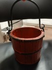 Antique Primitive Red Wooden Berry Bucket Pail With Forged Iron Handle
