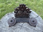 Antique Victorian Cast Iron Double Inkwell Letter Holder Stationary Inkwell F2