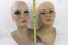 2 Vintage Fiberglass Mannequin Head Wig Display Painted Eyes Halloween Bust