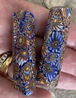 Old Venetian Glass Chevron Millefiori African Trade Beads Set Of 2