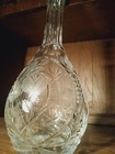 Cut Crystal Floral Pattern Decanter Bottle W  Intricate Cut Stopper Liquor 15 5 