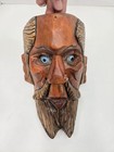 Guatemalan Wood Carved Mask Folk Art Dance Mask Blue Glass Eyes Man Beard 10 