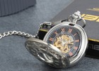 Portable Hand-winding Mechanical Skeleton Roman Numberals Carved Pocket Watch