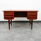 Mid Century Danish Modern Desk Executive Teak 6 Drawer Bookshelf Floating Shelf