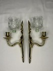Vintage Brass Wall Sconces With Glass Votive Holder Heavy 11  T