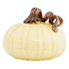 Artisan Hand Blown Cream Glass Pumpkin With Twisted Bronze Stem Fall Decor