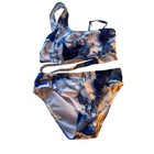 Girls Blue Marble Print One Shoulder Swimsuit Set Size 15-16y Swim Bathing