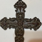 Cast Iron Fleur De Lis Floral Cross Wall Decor Rustic Antique Style Brown 10 In