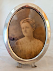 Antique Sterling Silver 4-1 2  Oval Footed Picture Frame W lady Photo   Portrait