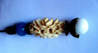 Antique Huge Brass Hat Stick Pin Deco 2 Glass Beads  1 Celluloid 11 1 4 long