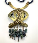 Vintage Hammered Brass Biomorphic Modernist Wearable Sculpture Necklace 
