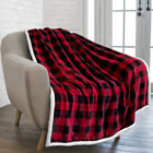 Plaid Sherpa Throw Blanket Fleece Checkered Soft Plush Warm Couch Bed Blanket