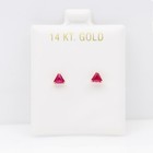 Red Baby Earrings Solid 14k Gold Screw Protective Backs Triangle Shape  5mm 