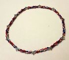 4th Of July Red White   Blue Glass Seed Bead Patriotic Stars Stretch Anklet Usa
