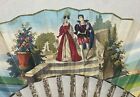 Antique 19th Century French Hand Painted Figural Sterling Gold Pocket Hand Fan