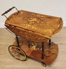 Vintage Italian Inlaid Tea Cart-lacquered Wood Marquetry Drop Leaf Bar Trolley