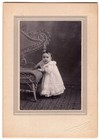 Beautiful Victorian Era Baby Girl Posed By Wicker Settee Antique Mounted Photo