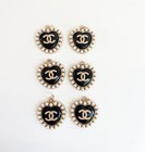 Vintage Cc Designer Black Heart Pearl Button Stamped   6 Pc Bundlec