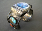 Old Native American Spiderweb Turquoise Coral Sterlin Silver Watch Bracelet 124g