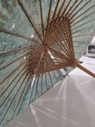Hand-painted Floral Paper Parasol Umbrella W  Bamboo Ribs Handle Green