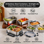 8 Pcs Stainless Steel Lunch Box 4-size Food Storage Containers With Lids