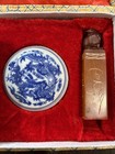 Chinese Vintage Wax Seal Stamp Ink Press Carved Soapstone Dragon In Case    bob   