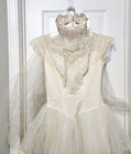 Vtg 1950s Ivory Lace Cap Sleeve Gown Tulle Full Skirt Xs  Wedding Dress And Veil