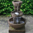 Outdoor Cascading Waterfall Fountain W led Light Home Water Grey