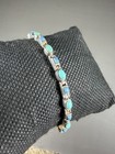 Vintage 925 Sterling Silver Turquoise Blue Inlay Link Bracelet 7    11 1g Western