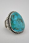 Vtg Early Navajo Sterling Silver Webbed Royston Turquoise Stamped Ring 17g