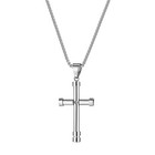 Men Women Cz Cross Titanium Stainless Steel Pendant Necklace Rolo Chain 22 