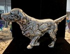 Antique Cast Aluminum Retriever Hunting Dog Sculpture 14  L X 8  T Signed