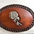 Vintage Leather Wrapped Rose Silver Belt Buckle