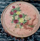 Vintage Rose Carved Pink Resin Accent Table  W Metal Floral Foldable Stand