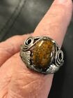 Vtg Sterling Silver Navajo Style Brown Jasper  Adjustable 10 5 Ring Signed Pr