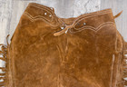 Large   Xlarge Western Suede Cinnamon Fringe Chaps With Brass Zipper 36  - 40  