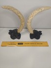 Vintage Style Hand-carved Faux Ivory Tusk Pair - Intricate Asian Dragon   Deity