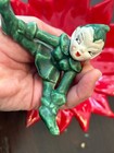 Japan Green Christmas Elf Pixie Legs Outstretched Holiday Ceramic Figurine Japan