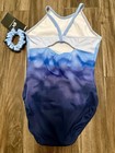 Gk Elite Gymnastics Leotard Blue Ombr   Unique Open Back Child Size Large Nwt