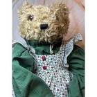 Adorable Teddy Bear Plush Doll Green Floral Dress Button Front Stuffed Toy