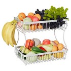 Fruit Basket 2-tier Fruit Bowl With Banana Hanger kitchen Storage White