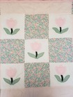 Handmade Pink Baby Quilt Blanket Reversible 33 Inches Square Flowers Tulips