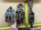 Lot Of 3 Vintage Antique Pulleys Metal - Farm Boat Pulleys Industrial Mixed Hook