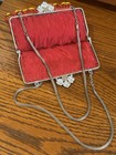 Red Beaded Art Deco Evening Bag With Metal Frame For Special Occasion  5x7 5  -