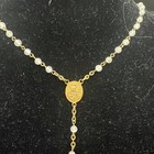 Vintage Gold Pearl Rosary Necklace Crucifix Religious Medal Catholic Jewelry