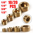 10 20pc Brass 1 8  1 4  3 8  1 2  Npt Brass Internal Hex Thread Socket Pipe Plug