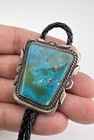 Vtg Billie Eagle Navajo Sterling Silver Royston Turquoise Stamped Bolo Tie