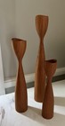 Vintage Danish Teak Tulip Cut Candle Holders Set Of 3 Mcm Mid Century Modern