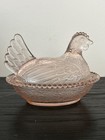 Rare Vtg Indiana Glass Pale Pink Peach Glass Hen On Nest Candy Dish Granny-core